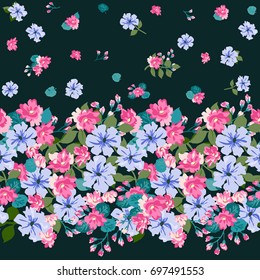 Floral border in country style bouquet. Rustic chic. Flower background for textile, wallpaper, pattern fills, covers, surface, print, gift wrap, scrapbooking, decoupage.