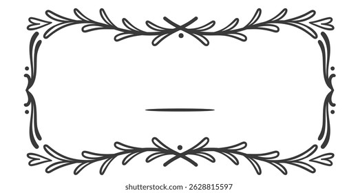 Marco decorativo de borde floral con elegante arte lineal, ramas y hojas. Perfecto para invitación, tarjeta o Plantilla. Ilustración vectorial simétrica con Elementos de diseño vintage.