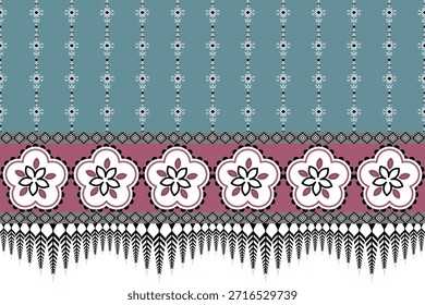 Floral Border Design: A seamless floral pattern gracefully combines geometric motifs, featuring delicate blossoms and intricate detailing, creating a captivating visual experience.
