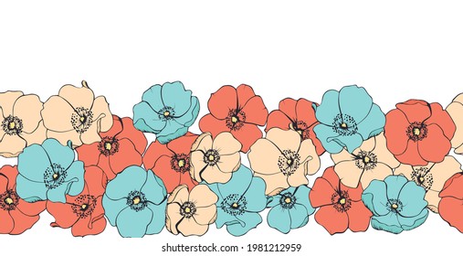 Floral border for design. Seamless vector pattern
