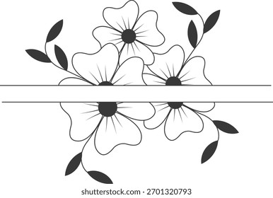 Floral Border Divider Decoration. Flat Vector Illustration.