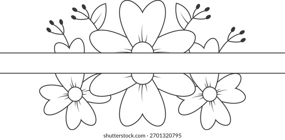 Decoración floral del divisor de frontera. Ilustración vectorial plana.