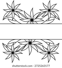 Divisor de borde floral en estilo dibujado a mano. Aislado sobre fondo blanco. Ilustración vectorial.