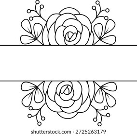Divisor de borde floral en estilo dibujado a mano. Aislado sobre fondo blanco. Ilustración vectorial.