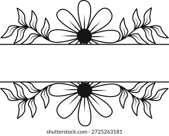 Divisor de borde floral en estilo dibujado a mano. Aislado sobre fondo blanco. Ilustración vectorial.