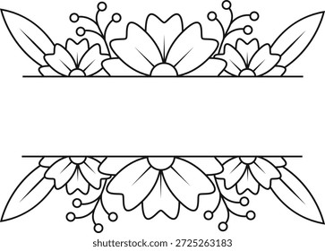 Divisor de borde floral en estilo dibujado a mano. Aislado sobre fondo blanco. Ilustración vectorial.