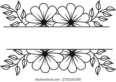 Divisor de borde floral en estilo dibujado a mano. Aislado sobre fondo blanco. Ilustración vectorial.