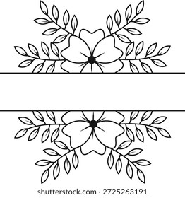 Divisor de borde floral en estilo dibujado a mano. Aislado sobre fondo blanco. Ilustración vectorial.