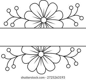 Divisor de borde floral en estilo dibujado a mano. Aislado sobre fondo blanco. Ilustración vectorial.