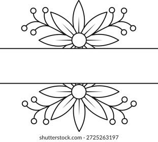 Divisor de borde floral en estilo dibujado a mano. Aislado sobre fondo blanco. Ilustración vectorial.