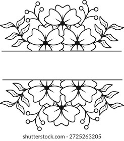 Divisor de borde floral en estilo dibujado a mano. Aislado sobre fondo blanco. Ilustración vectorial.