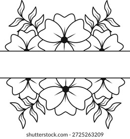 Divisor de borde floral en estilo dibujado a mano. Aislado sobre fondo blanco. Ilustración vectorial.