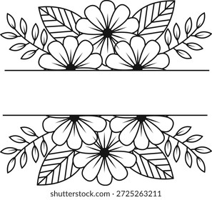 Divisor de borde floral en estilo dibujado a mano. Aislado sobre fondo blanco. Ilustración vectorial.