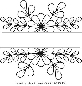Divisor de borde floral en estilo dibujado a mano. Aislado sobre fondo blanco. Ilustración vectorial.