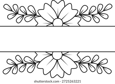 Divisor de borde floral en estilo dibujado a mano. Aislado sobre fondo blanco. Ilustración vectorial.