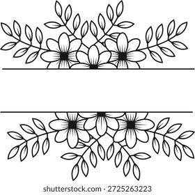Divisor de borde floral en estilo dibujado a mano. Aislado sobre fondo blanco. Ilustración vectorial.