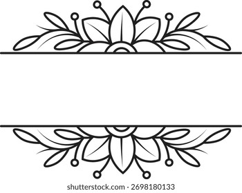 Divisor de borde floral sobre fondo blanco. Ilustración vectorial.
