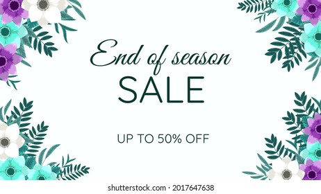 Floral border Fashion Sale frame card template for web background, banner, social media post, poster, flyer coupon Voucher. Cute flowers for beauty care products, cosmetics, perfumes, hair care.