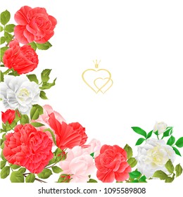 Floral border festive background with blooming roses and buds vintage vector Illustration for use in interior design greeting cards