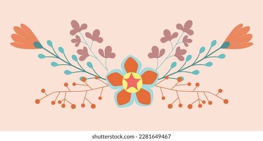 Floral Border. Flower divider. design element for invitations, greeting cards, posters, blogs. Delicate flowers and leaves.