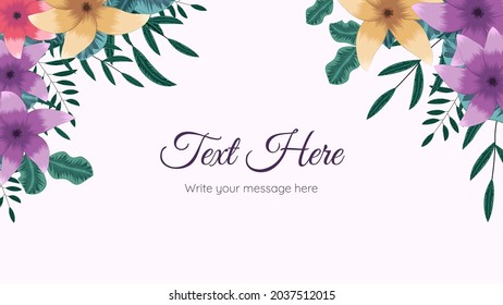 Floral border frame card template used as web background, banner, social media post, app, poster, greeting. Cute blooming flowers for beauty care products, cosmetics, perfumes, hair care.