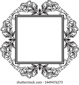 Floral border frame template, black flower, wedding greeting card. Vector