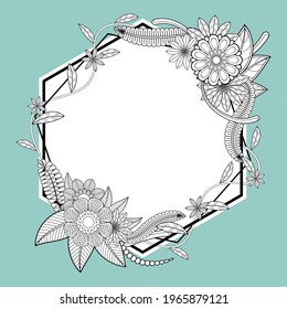 Floral border frame template with decorated corners. geometric shape, for wedding stationary, greetings, fashion, background. Eucalyptus, olive, green leaves, etc. Vector design illustration.