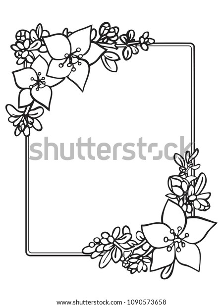 Floral border frame template.Black and white vector design.Perfect for