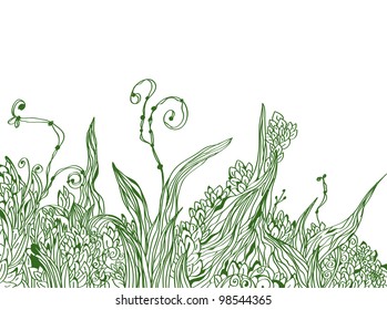 Floral border graphic background with grass