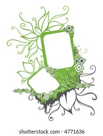 Floral border. Grunge background.