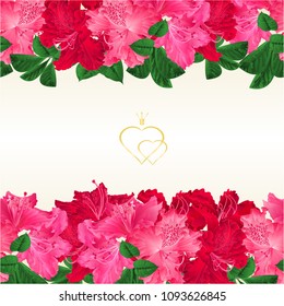 Floral border horizontal seamless background with blooming branches  pink and red flowers rhododendrons vector Illustration for use in interior design, artwork, dishes, clothing, packaging, greeting c