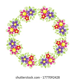 Floral border isolated on white background. Vector illustration. Design element for greeting card, leaflet, poster, cover or photo frame.