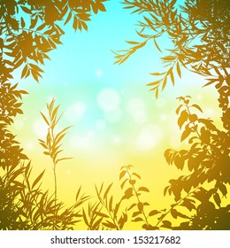 A Floral Border with Leaves and Glowing Background