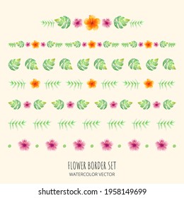Floral border line drawn in watercolors. Save the date. Floral frame vector set. Flower wreath elements