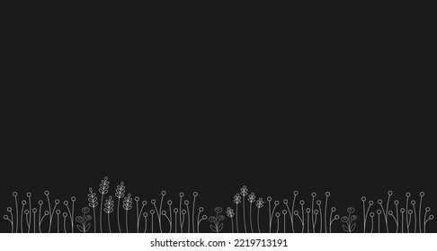 Floral border made of flowers. Line art hand drawn flora.