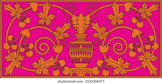 Floral border in medieval style. Ornament of interwoven stems, foliage, and flowers. Vector edging, design elements, and page decoration