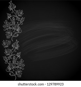 Floral border on black chalkboard texture, vector