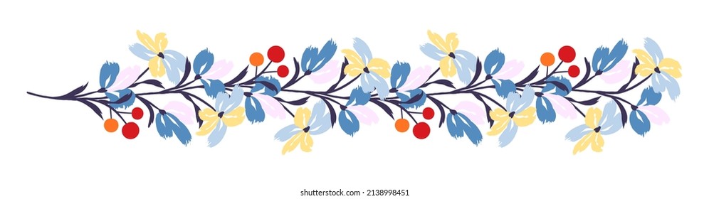 Floral border pattern. Background with bouquet flower branch brush strokes. Border frame made of flowers. Vector illustration