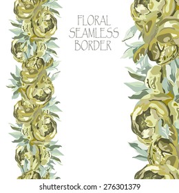 Floral border pattern of beautiful peonies.