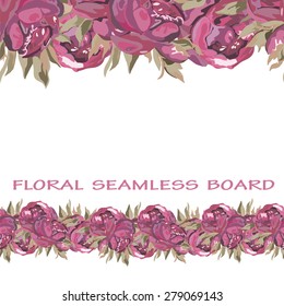 Floral border pattern of beautiful peonies.