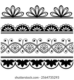 Floral Border Pattern Design in Black and White 