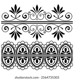 Floral Border Pattern Design in Black and White 