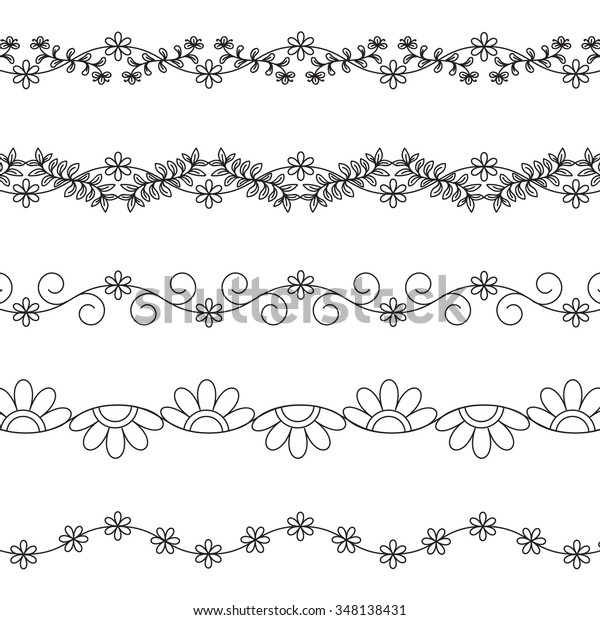 Floral Border Pattern Hand Drawn Brushes Stock Vector (Royalty Free ...