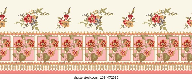 Floral border pattern, ideal for wallpaper, textile, gift wrapping.