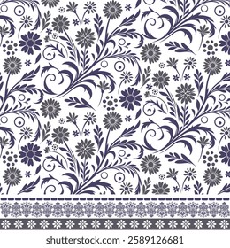 floral border pattern with seamless botanical artwork for textile and digital print applications
