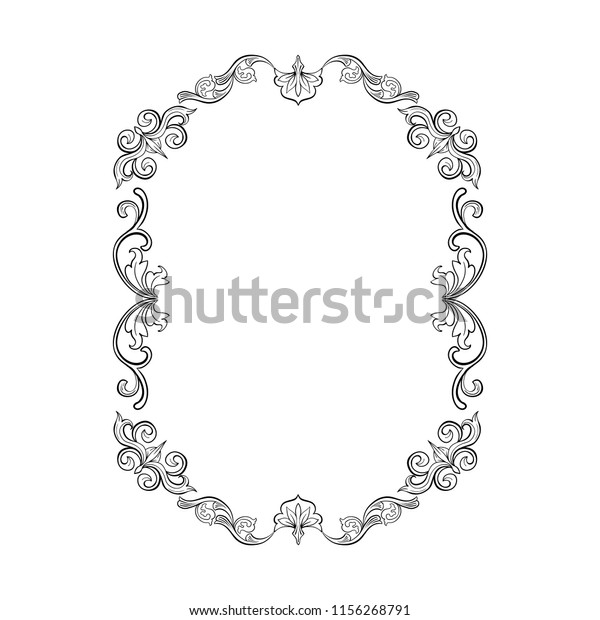 Floral border for picture. Italian vintage\
ornament for vertical photo. Isolated Retro divider with swirl for\
greeting card or wedding, decoration vignette. Royal flourish,\
headpiece template