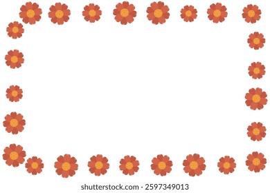 Floral border with red flowers. Spring garden flower frame