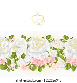Floral border seamless background white Roses  vintage vector Illustration for use in interior design, artwork, dishes, clothing, packaging, greeting cards