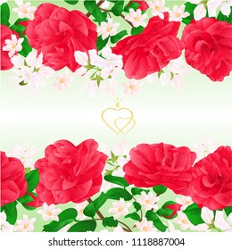 Floral border seamless horizontal background with flowers Camellia Japonica  with buds vector Illustration for use in interior design, artwork, dishes, clothing, packaging, greeting cards