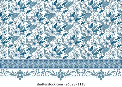 Diseño de repetición sin fisuras de borde floral con boceto de línea botánica para embalaje textil e impresión de papel de embalaje

